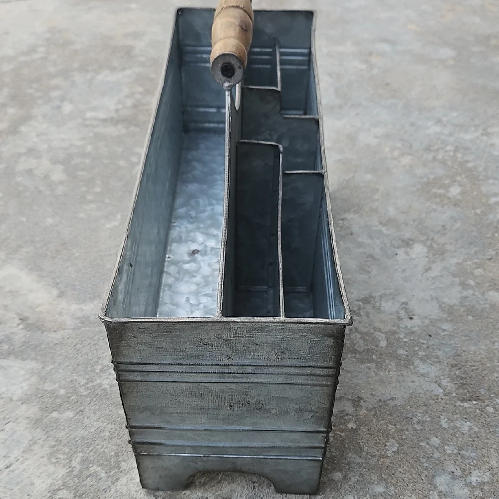 Galvanized Storage Bin with Wooden Handle